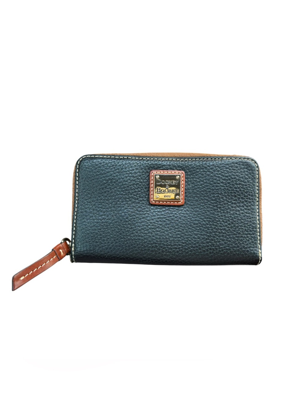 Dooney & Bourke Black & Brown Pebble Grain Medium Zip Around Wallet